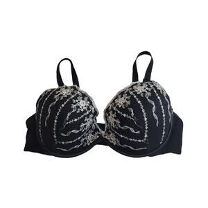 Enchanted Black Embroidered Floral Full Figure Adjustable Underwire Bra Size 40C